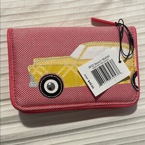 Vera Bradley Pink Wallet with Yellow Car Design - Red Oxford
